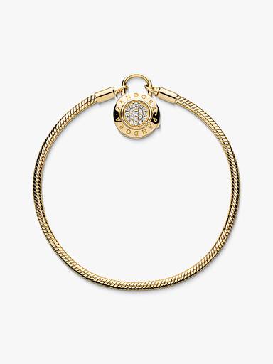 PANDORA Shine snake chain bracelet and PANDORA logo padlock clasp with clear cubic zirconia