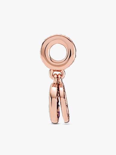 Circle and disc 14k rose gold-plated dangle with clear cubic zirconia and synthetic pink sapphire