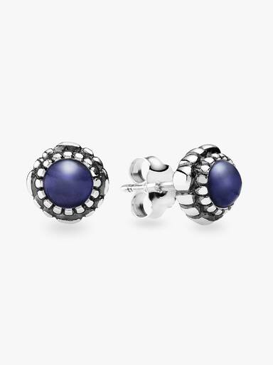 Silver stud earring, birthstone-September, lapis lazuli