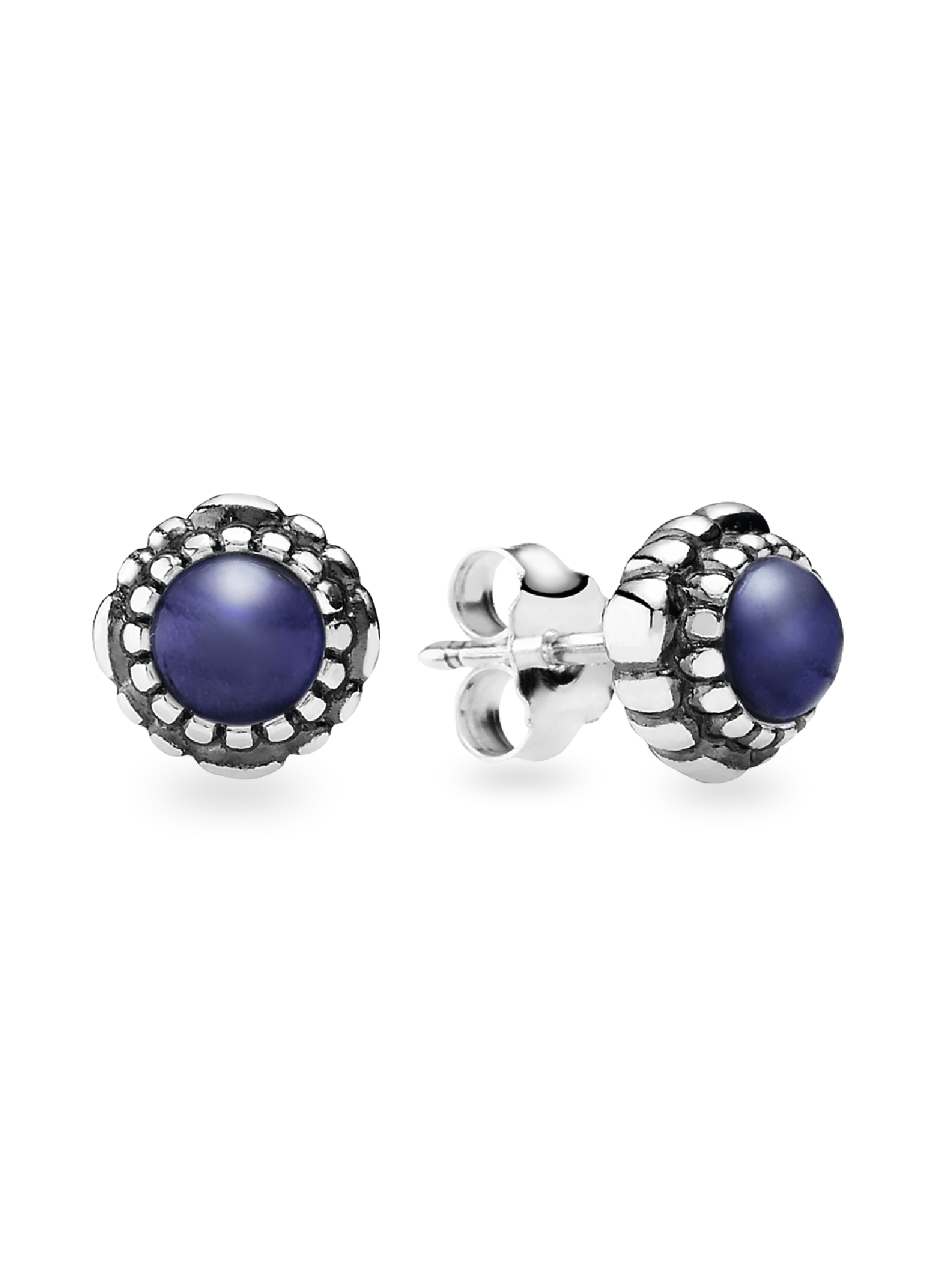 Silver stud earring, birthstone-September, lapis lazuli