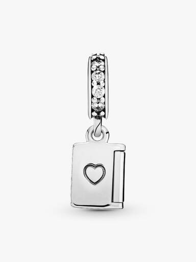 Birthday card silver dangle with clear cubic zirconia