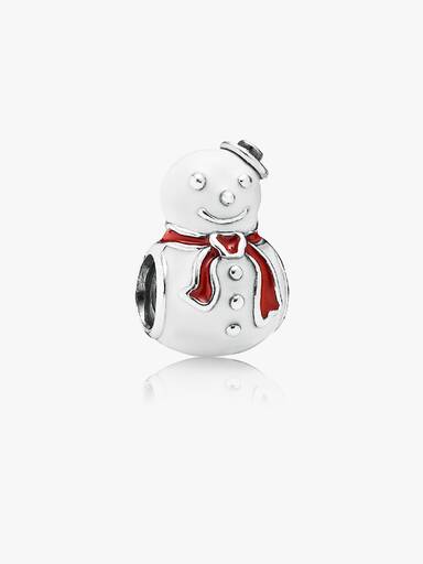 Snowman silver charm with white and red enamel