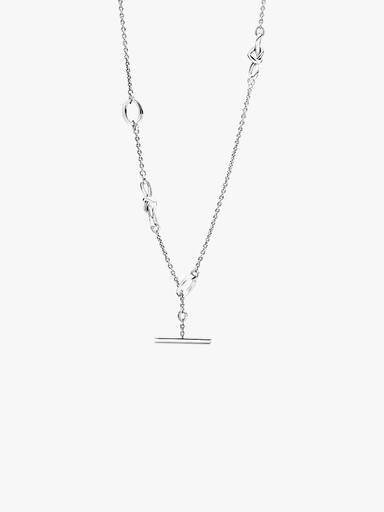 Knotted hearts silver T-bar necklace