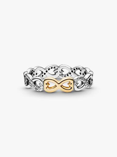 Infinity silver ring with 14k and cubic zirconia