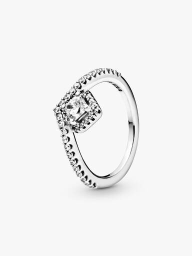 Wishbone sterling silver ring with clear cubic zirconia