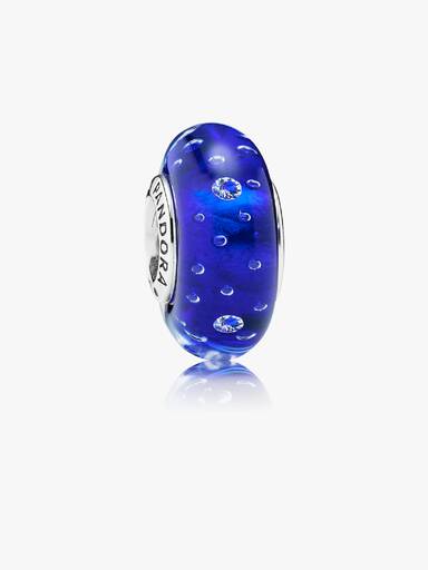 Abstract silver charm in royal blue Murano glass and cubic zirconia