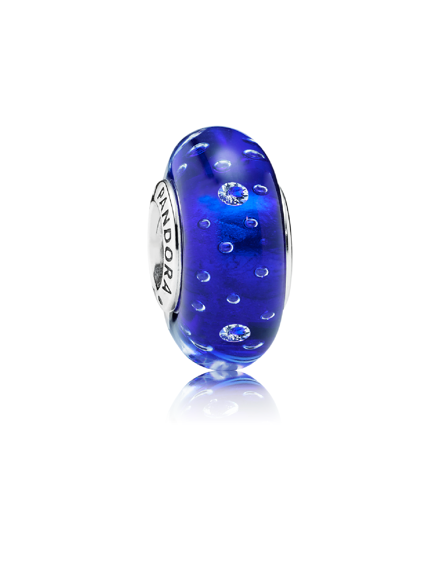 Abstract silver charm in royal blue Murano glass and cubic zirconia