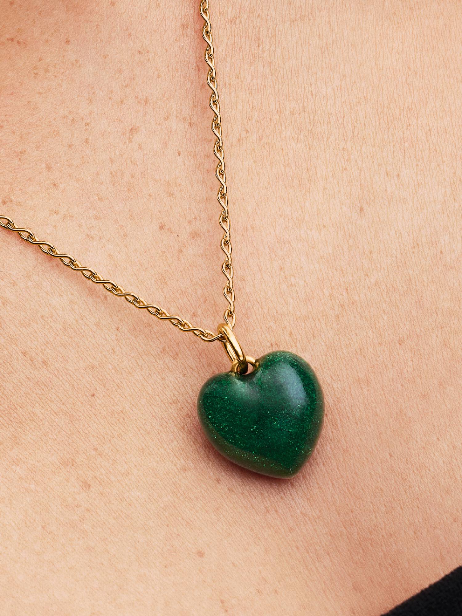 Charm Pendente de Coração Curvo Verde