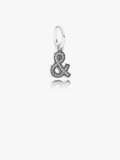 & sign silver dangle with cubic zirconia