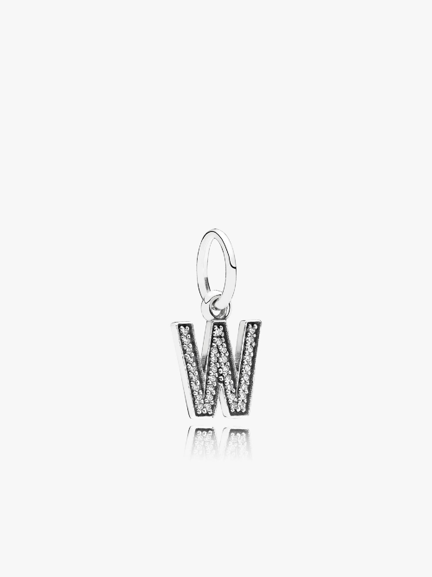Letter W silver dangle with cubic zirconia