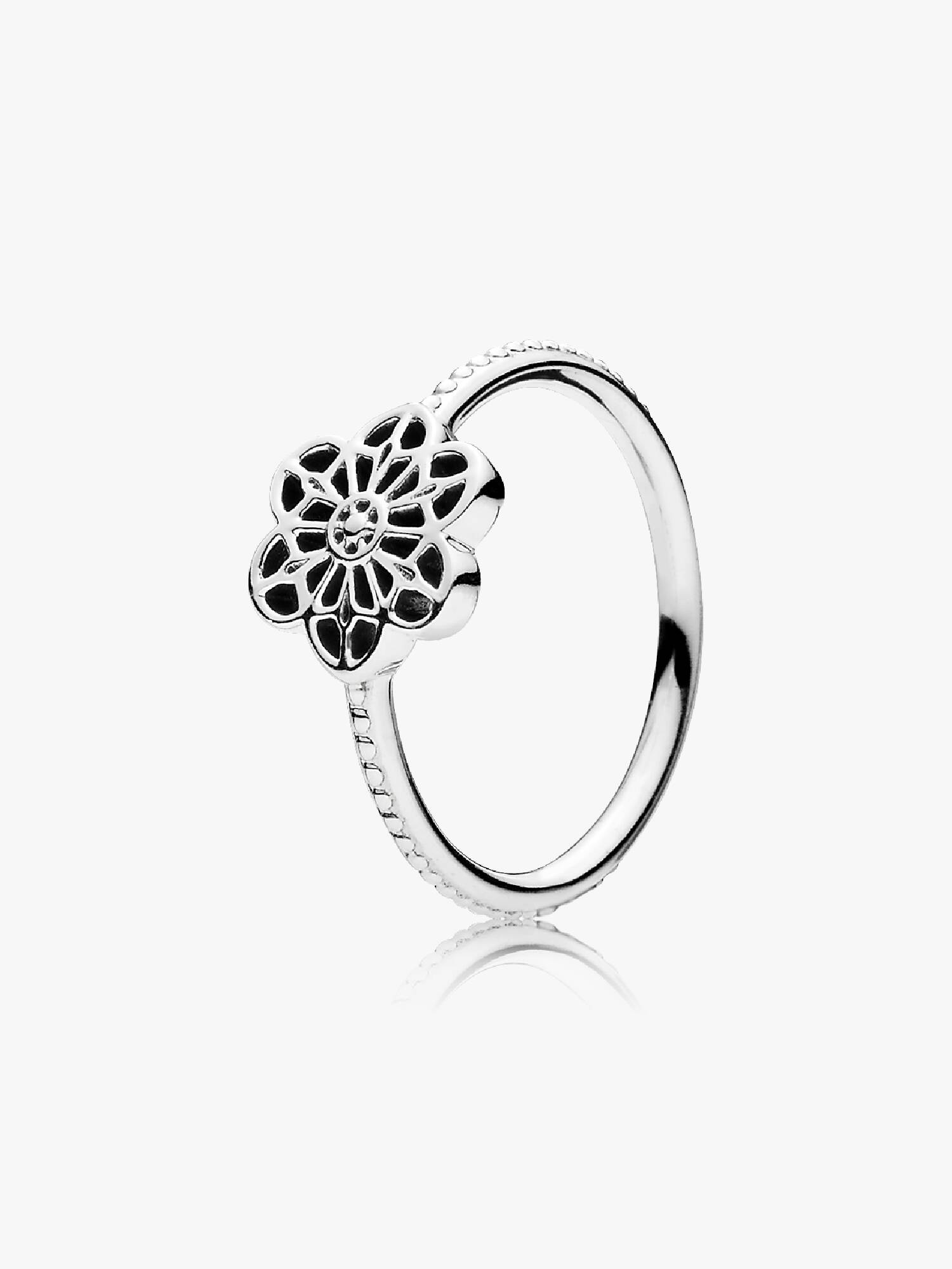 Floral daisy lace silver ring