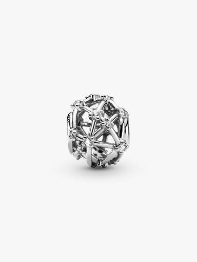 Openwork sterling silver charm with clear cubic zirconia