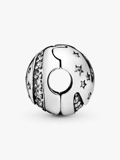 Moon and stars silver clip with cubic zirconia