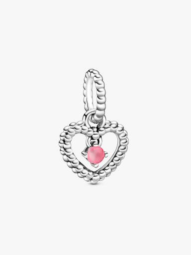 Heart sterling silver dangle with petal pink crystal