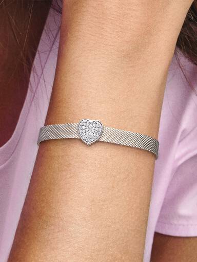 Heart sterling silver clip charm with clear cubic zirconia