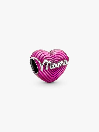 Heart mama sterling silver charm with transparent pink enamel