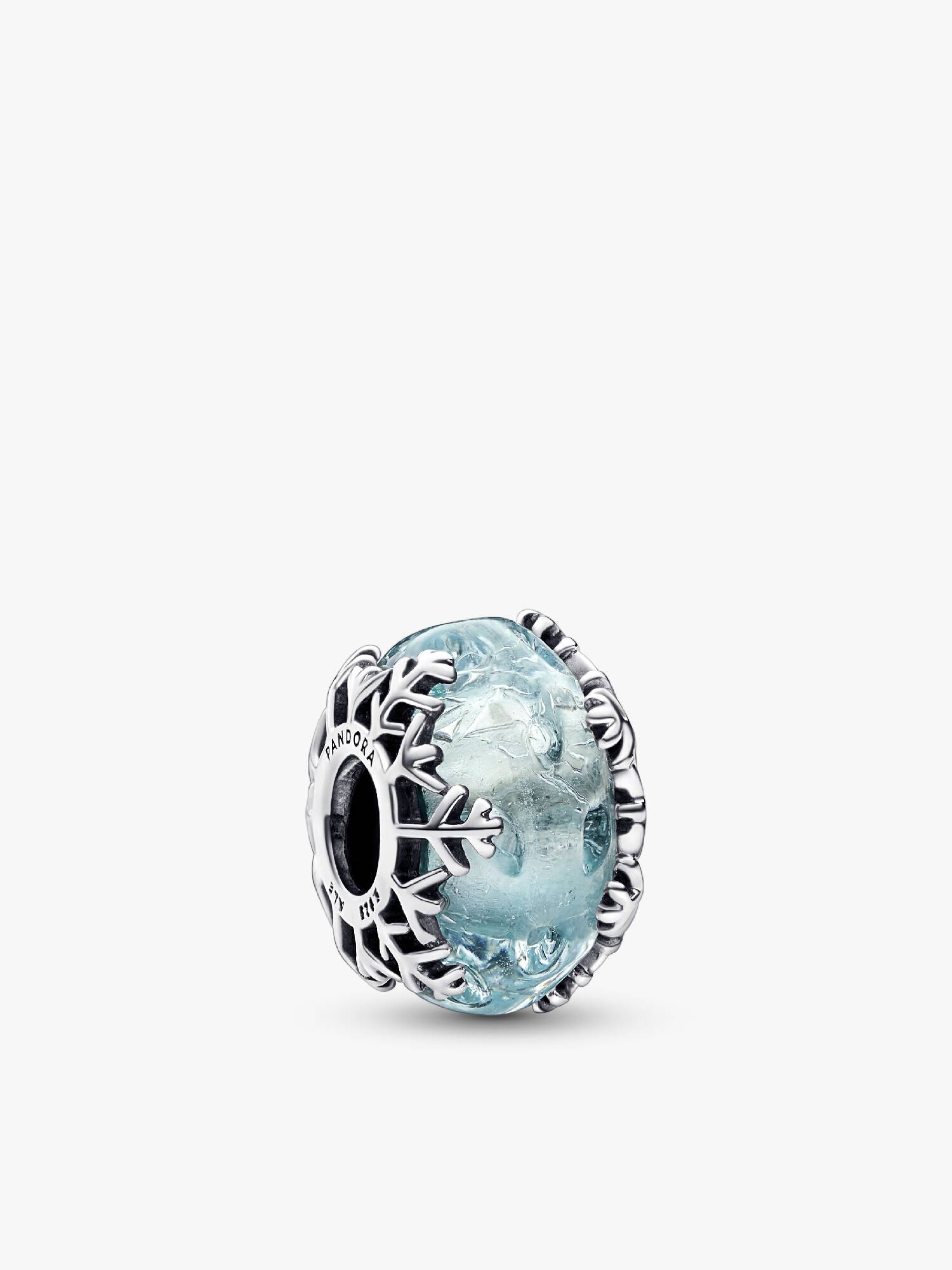Charm Floco de Neve Azul Inverno em Vidro Murano