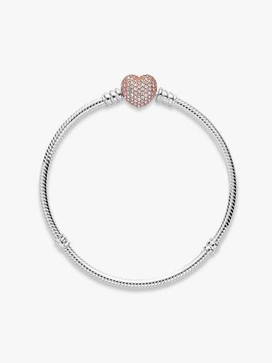 Pulseira Corrente Snake com Fecho de Coração em Pavé