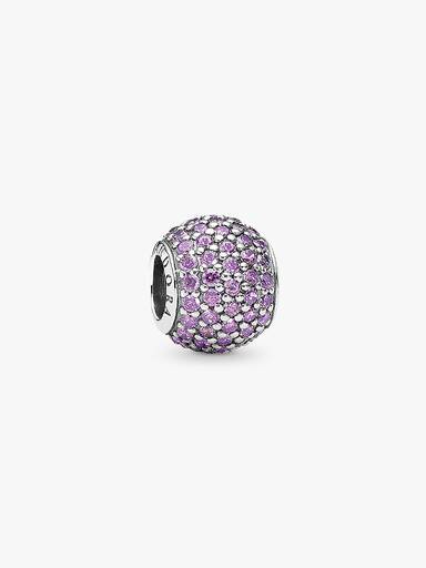 Abstract pave silver charm with fancy purple cubic zirconia