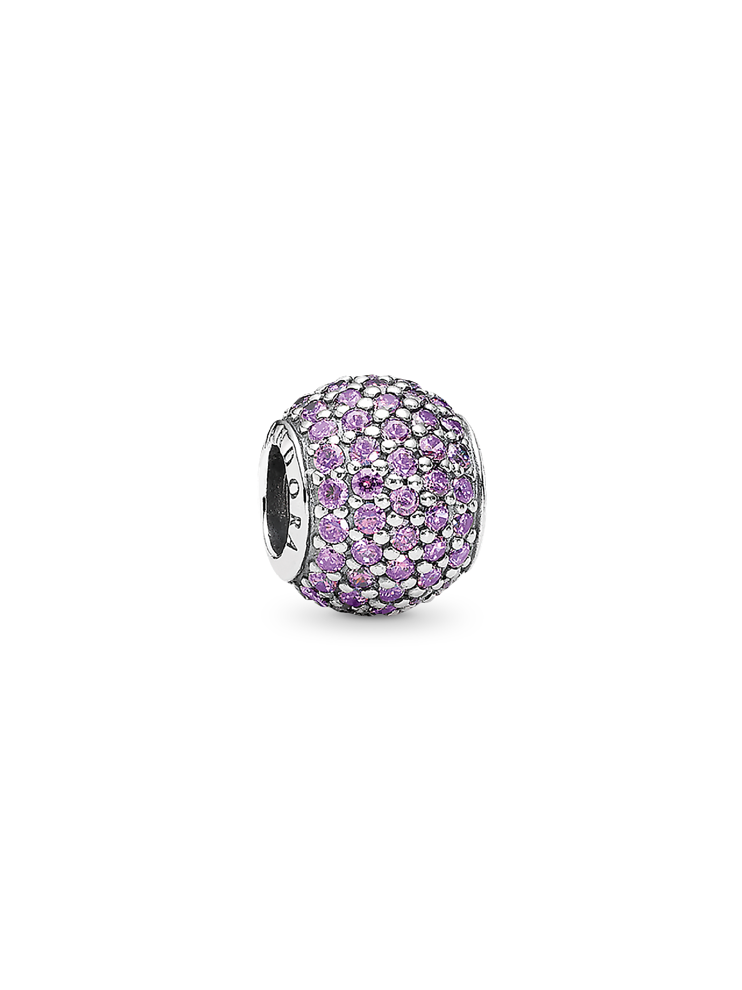 Abstract pave silver charm with fancy purple cubic zirconia