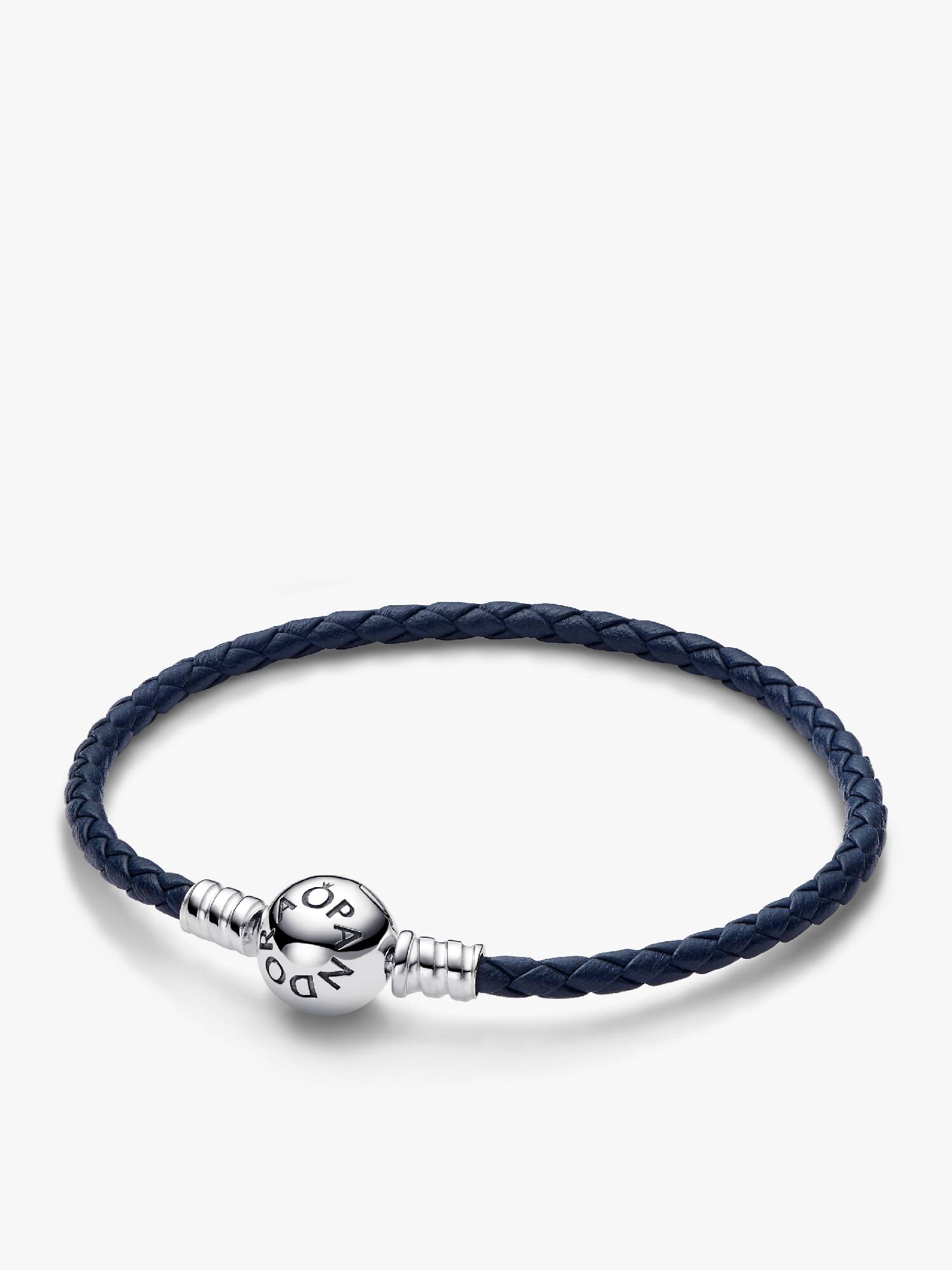 Pulseira de Couro Trançado Azul com Fecho Esférico Pandora Moments