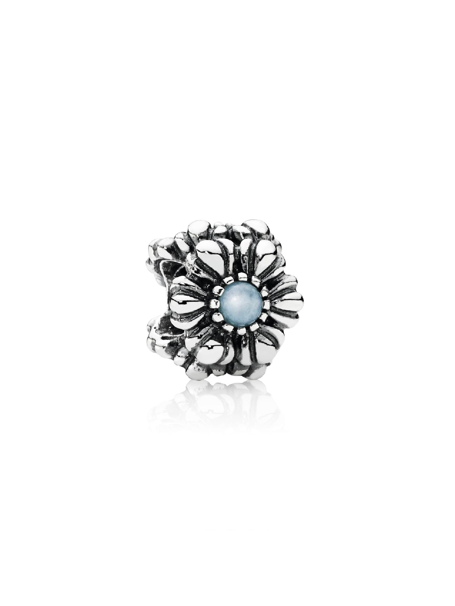 Birthstone flower March silver charm w. aquamarine