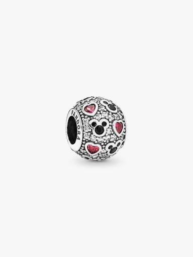 Disney abstract pave silver charm with black crystal, clear and red cubic zirconia