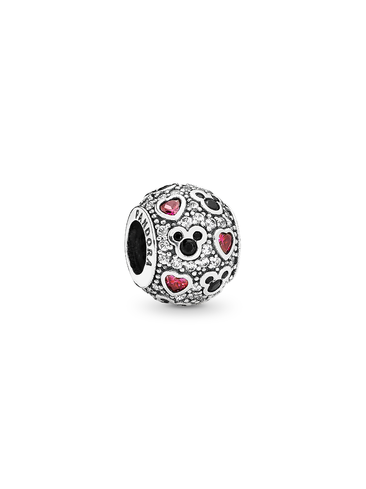 Disney abstract pave silver charm with black crystal, clear and red cubic zirconia