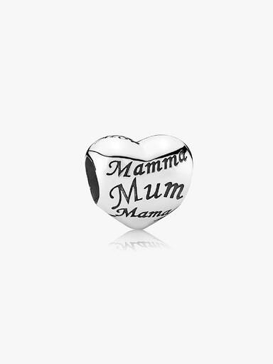 Heart silver charm with MOM in different languages