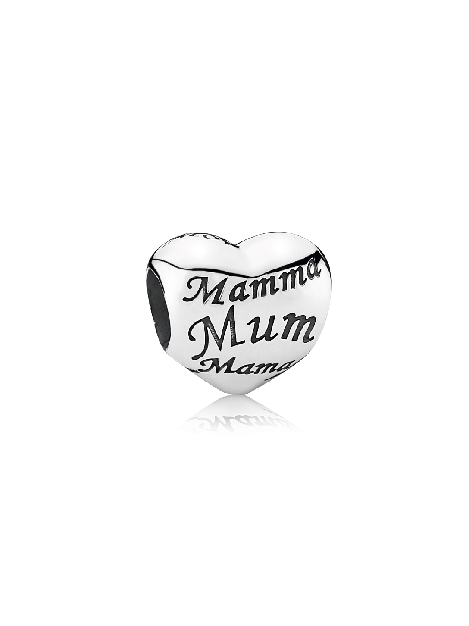 Heart silver charm with  MOM  in different languages