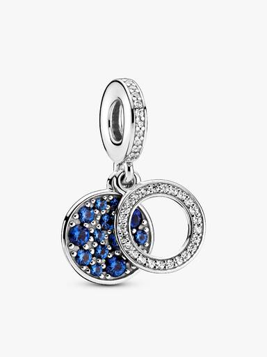 Circle and disc sterling silver dangle with clear cubic zirconia and stellar blue crystal