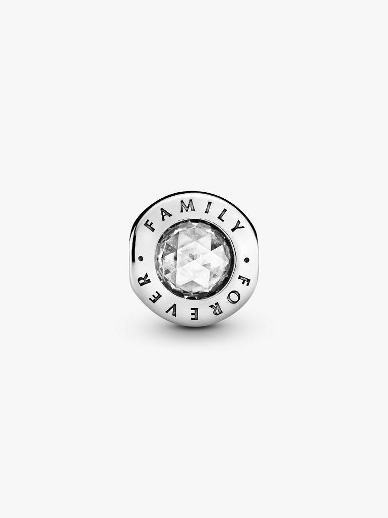 Family forever silver charm with clear cubic zirconia