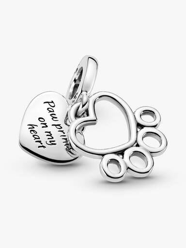 Charm pendente com estampa de coração e patinha