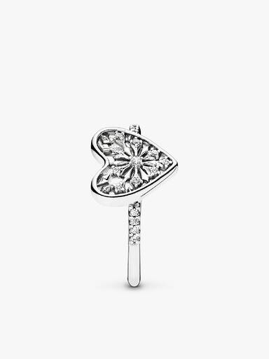 Ice crystal heart silver ring with clear cubic zirconia