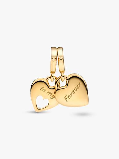 Charm pendente com coração duplo dividido