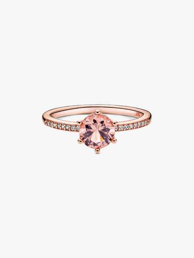 Anel Solitário Coroa Brilhante Rosa
