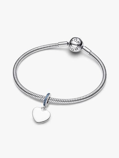 Charm Pendente Coração Gravável com Pedras Azuis