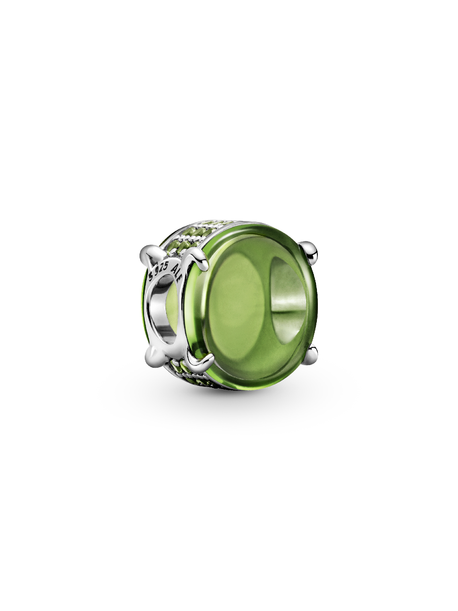 Sterling silver charm with light green and kiwi limegreen crystal