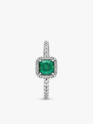 Silver ring with green and clear cubic zirconia