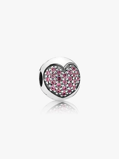 Heart silver clip with pave set fancy pink cubic zirconia