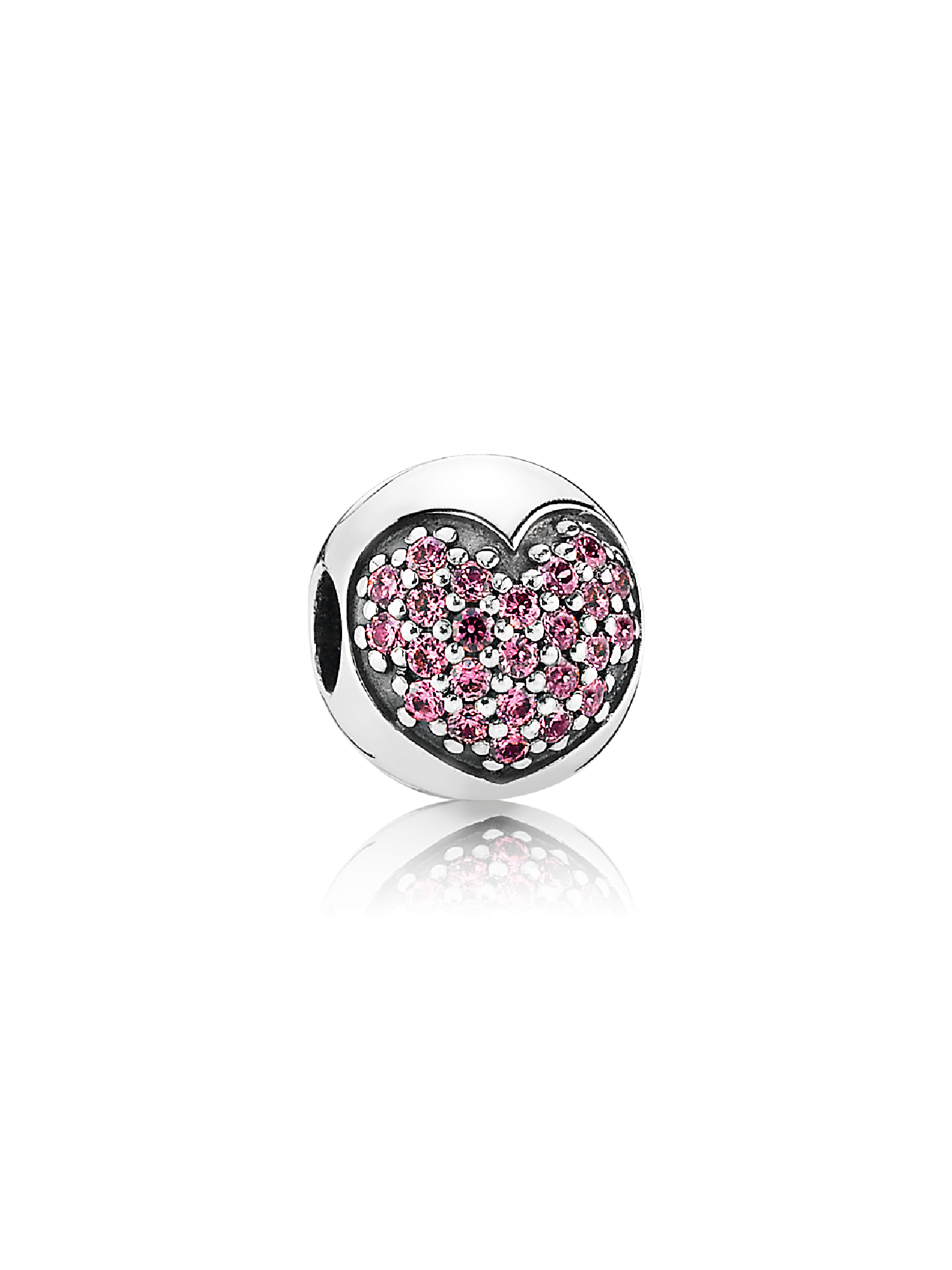 Heart silver clip with pave set fancy pink cubic zirconia