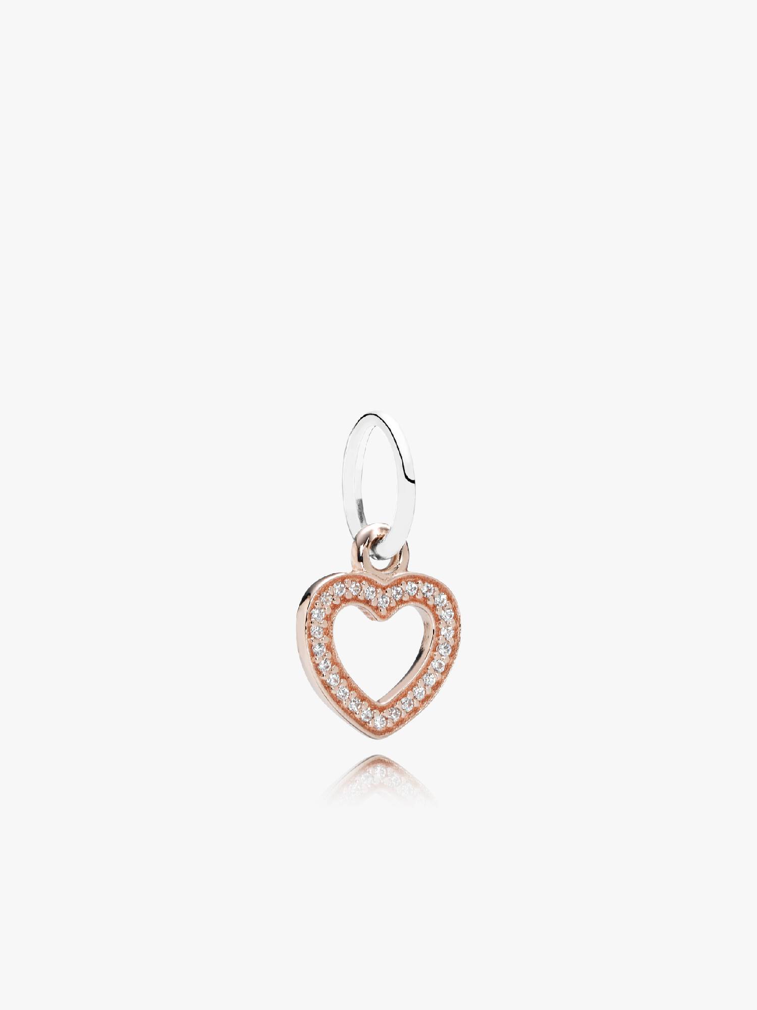 Heart rose gold dangle with silver and cubic zirconia