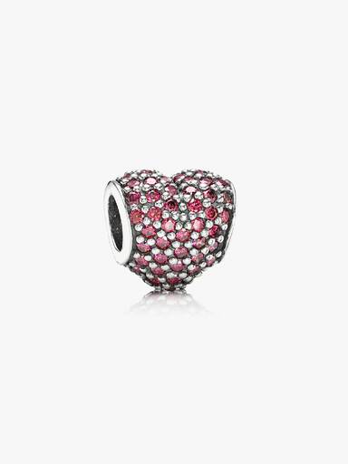 Heart pave silver charm with red cubic zirconia