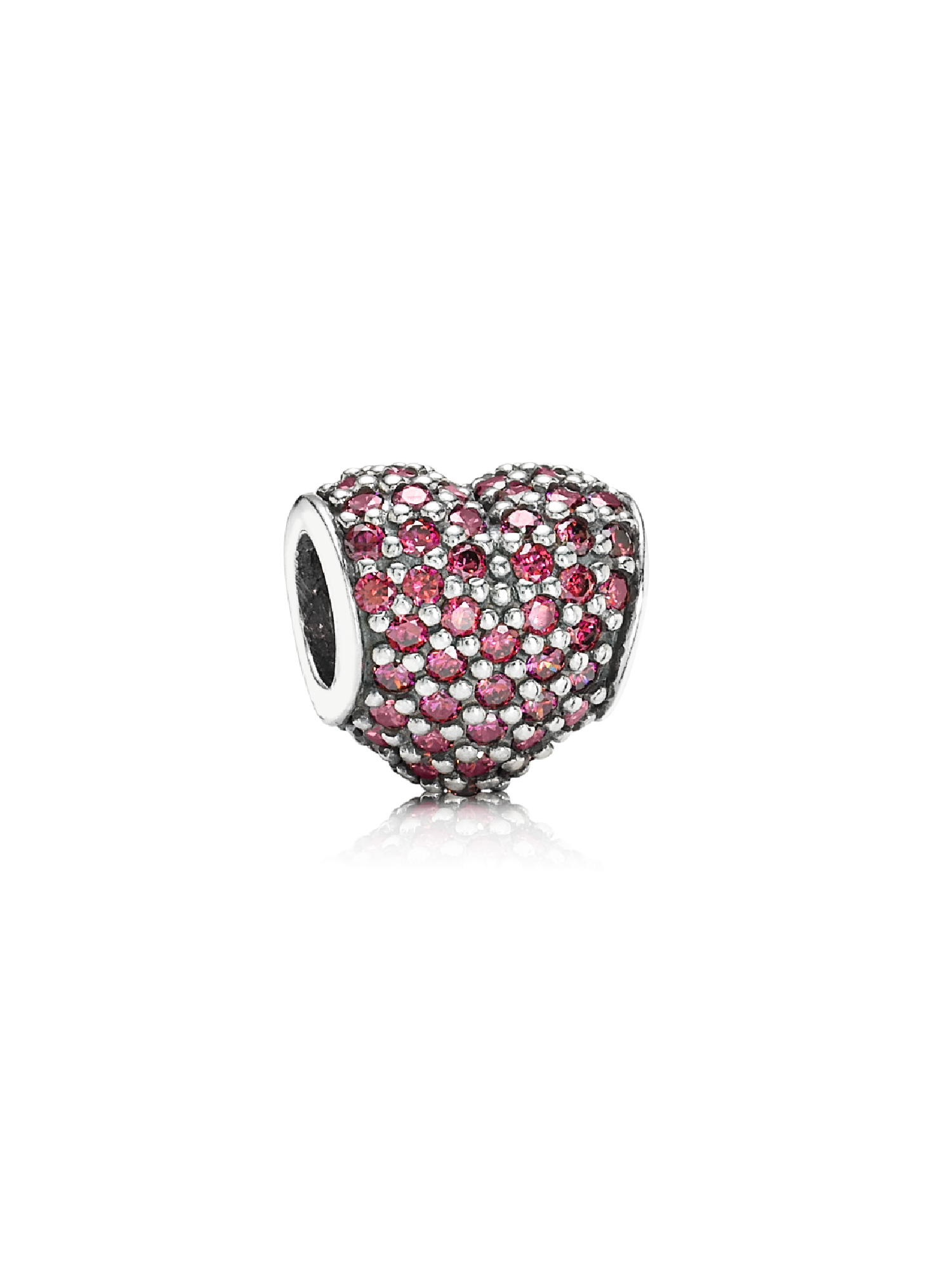 Heart pave silver charm with red cubic zirconia
