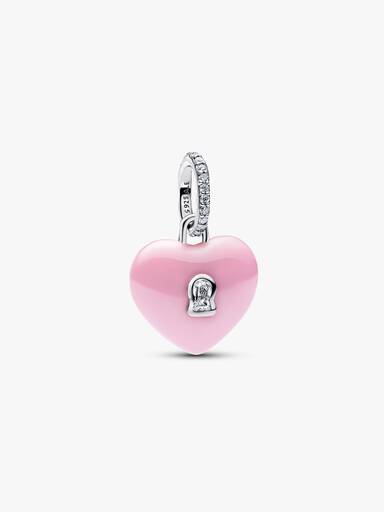 Charm Pendente Cadeado de Coração Em Cerâmica Rosa