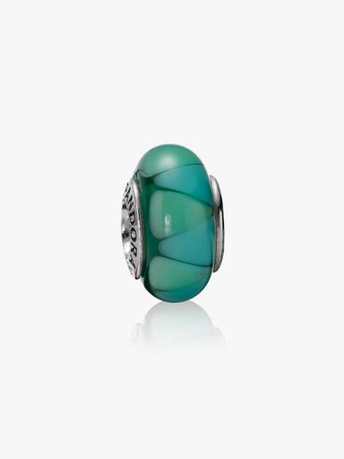 Abstract silver charm with green murano glass