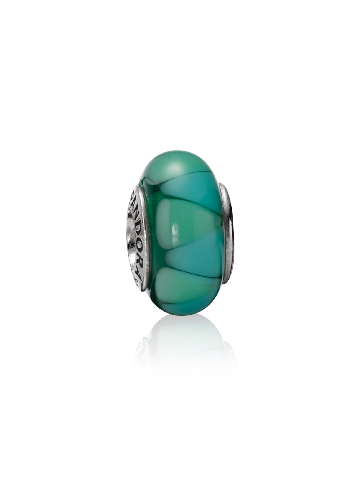 Abstract silver charm with green murano glass