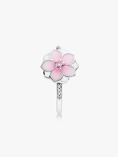 Anel Magnolia Bloom, Pale Cerise Esmalte e Rosa Zircônia Cúbica