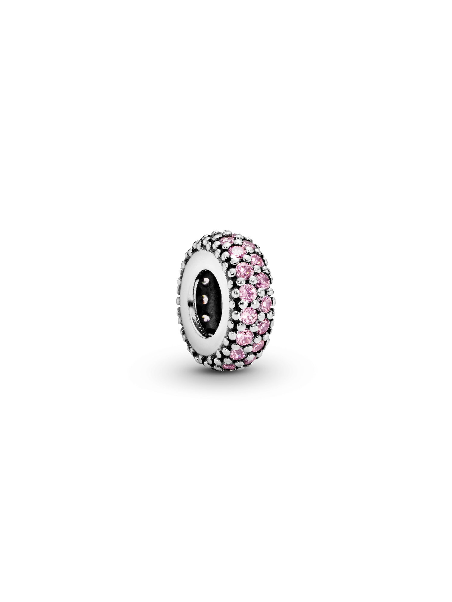 Abstract silver spacer with pink cubic zirconia