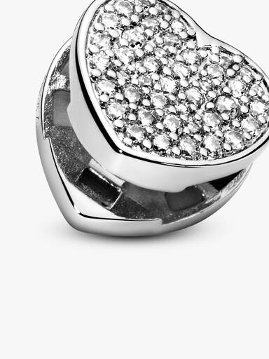 Heart sterling silver clip charm with clear cubic zirconia